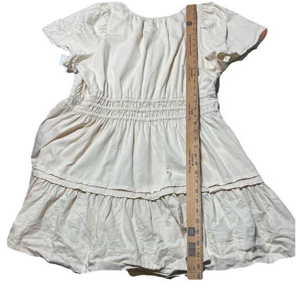 Anthropologie 2X Somerset Mini Dress Ivory Smocked Waist V-Neck - Picture 2 of 5